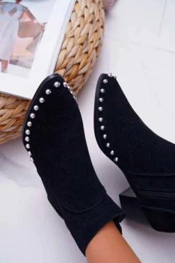 Online Boto Botki Damskie z Dżetami Czarne Sobery