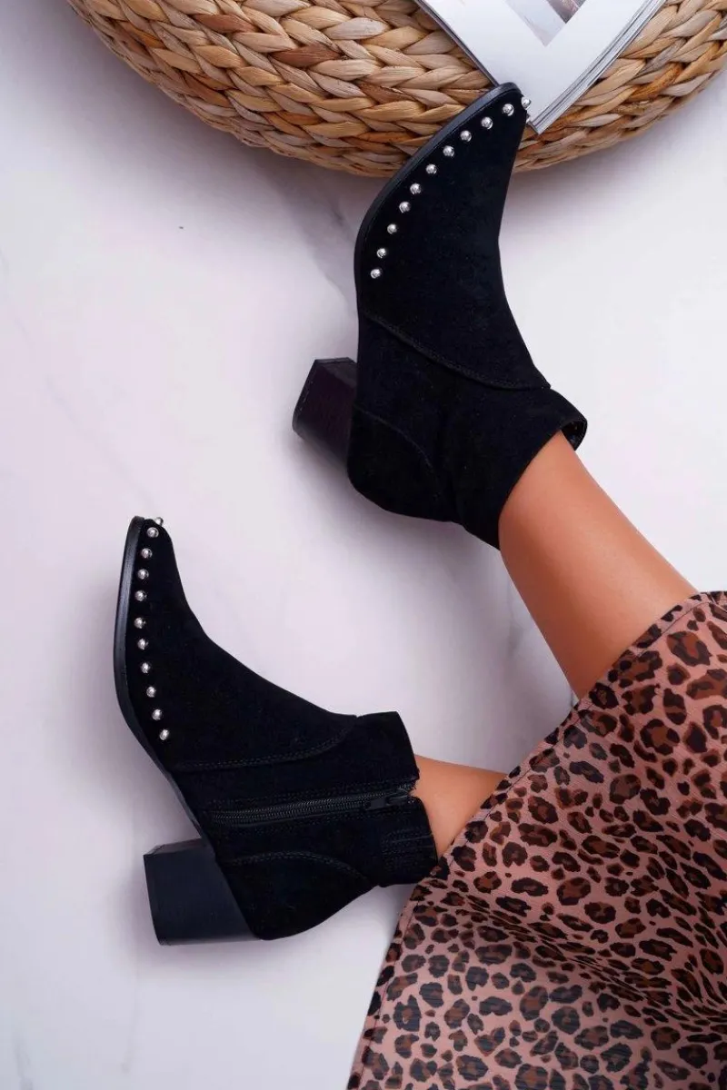 Online Boto Botki Damskie z Dżetami Czarne Sobery