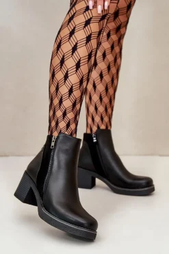 Botki Ocieplane|Czarne Botki>Boto Botki Damskie Z Eko Skóry Na Słupku Ocieplane Czarne Revianna