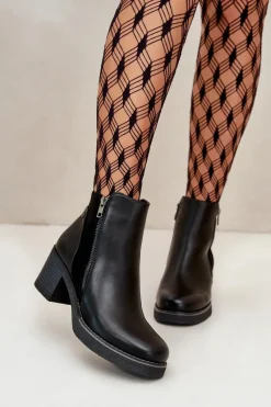 Botki Ocieplane|Czarne Botki>Boto Botki Damskie Z Eko Skóry Na Słupku Ocieplane Czarne Revianna