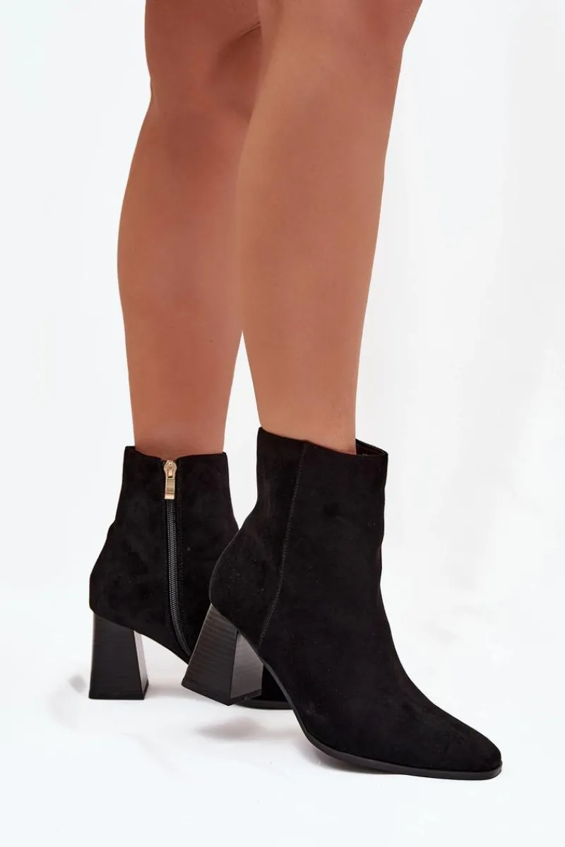 Best Boto Botki Damskie Z Eko Zamszu Na Słupku Zamek Czarne Zelita Czarny