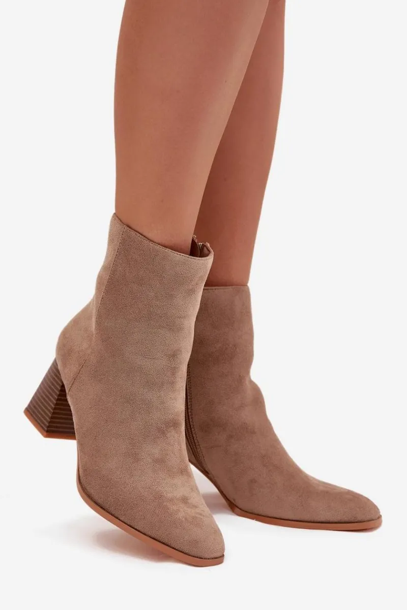 Sale Botki Damskie Z Eko Zamszu Na Słupku Zamek Beżowe Zelita Damskie Botki Na Słupku|Botki Na Obcasie