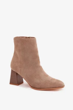 Sale Botki Damskie Z Eko Zamszu Na Słupku Zamek Beżowe Zelita Damskie Botki Na Słupku|Botki Na Obcasie