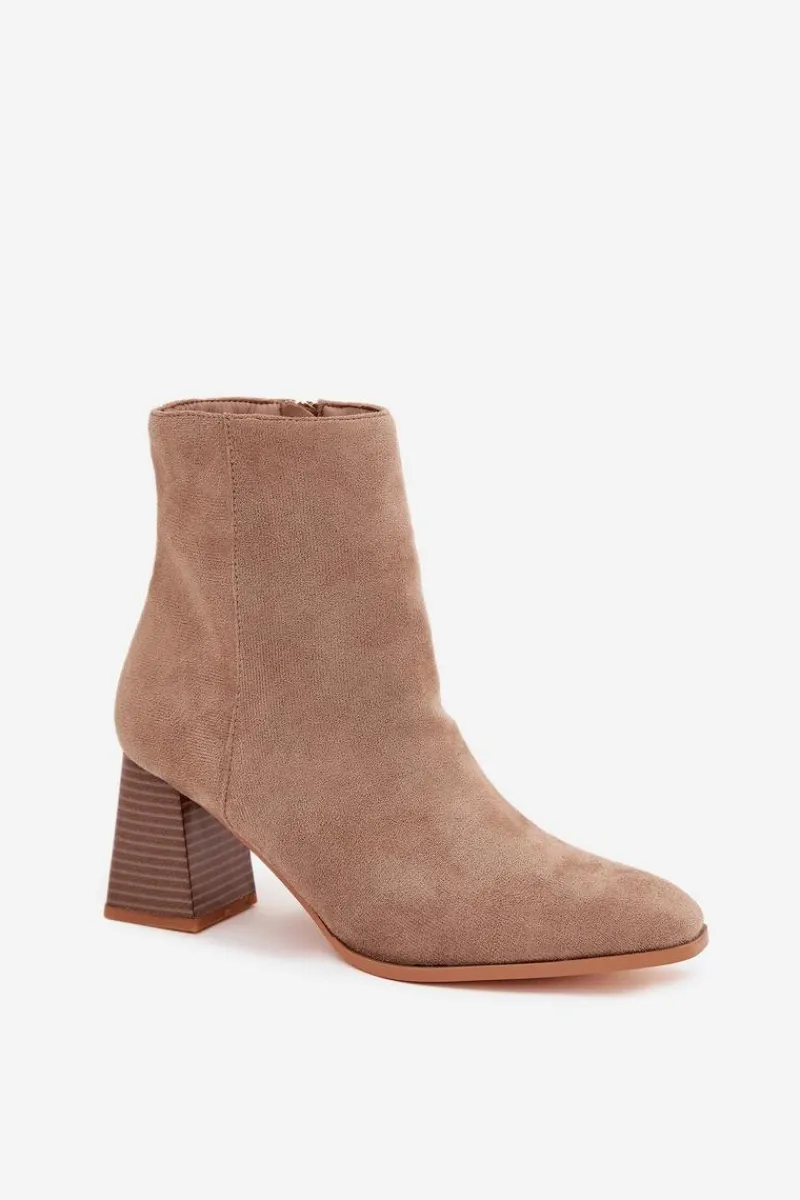 Sale Botki Damskie Z Eko Zamszu Na Słupku Zamek Beżowe Zelita Damskie Botki Na Słupku|Botki Na Obcasie
