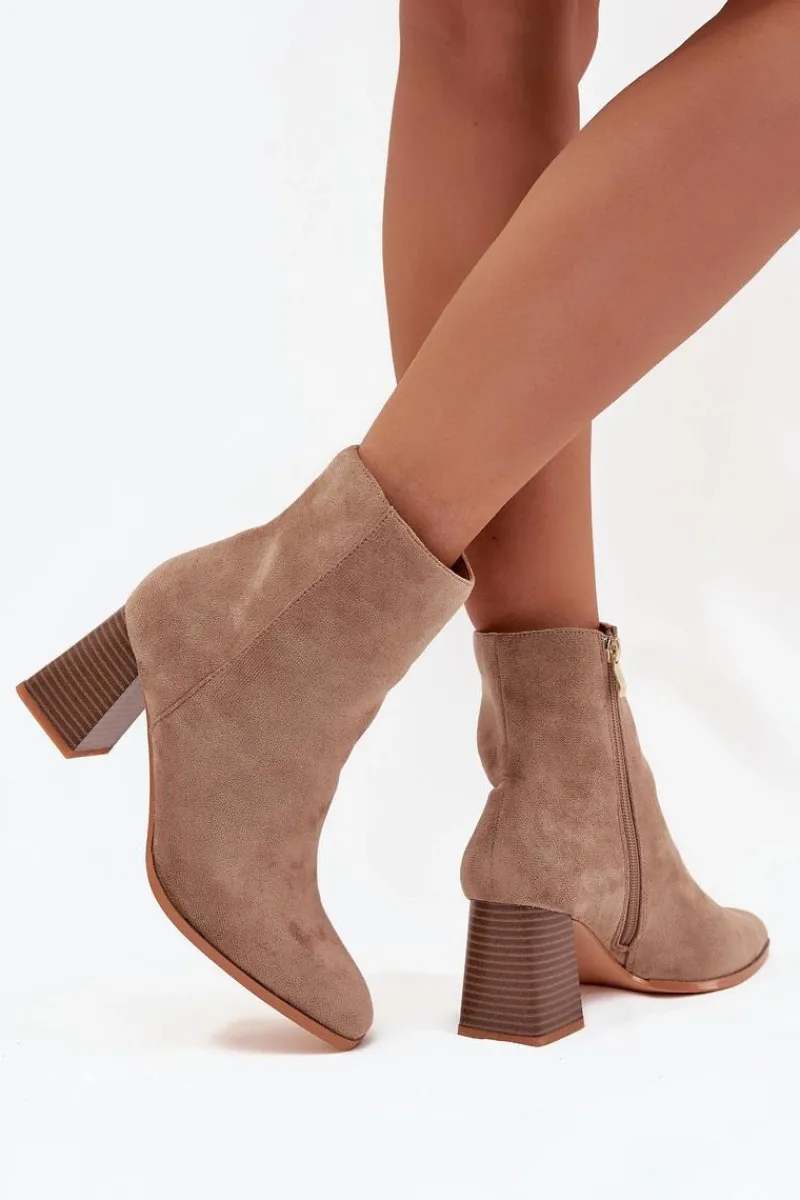 Sale Botki Damskie Z Eko Zamszu Na Słupku Zamek Beżowe Zelita Damskie Botki Na Słupku|Botki Na Obcasie