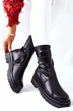 Czarne Botki|Botki Zimowe Damskie>Damskie buty S.Barski Botki Damskie Z Elastyczną Cholewką Czarne Doubler