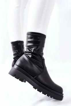 Czarne Botki|Botki Zimowe Damskie><noscript><img width=