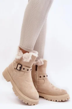 Clearance Botki Damskie Z Futerkiem Na Suwak Beżowe Morcos Damskie Damskie Trapery|Botki Zimowe Damskie