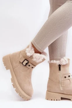Clearance Botki Damskie Z Futerkiem Na Suwak Beżowe Morcos Damskie Damskie Trapery|Botki Zimowe Damskie
