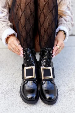 Sale Boto Botki Damskie z klamrą Happy Su Czarne