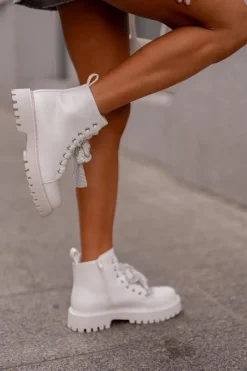 Clearance Botki Damskie Z Kokardą Białe Ocenttia Damskie Botki Sznurowane|Czarne Botki