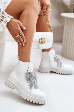 Clearance Botki Damskie Z Kokardą Białe Ocenttia Damskie Botki Sznurowane|Czarne Botki