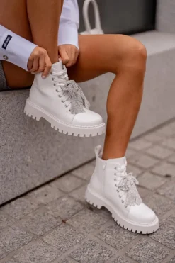 Clearance Botki Damskie Z Kokardą Białe Ocenttia Damskie Botki Sznurowane|Czarne Botki