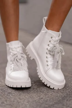 Clearance Botki Damskie Z Kokardą Białe Ocenttia Damskie Botki Sznurowane|Czarne Botki