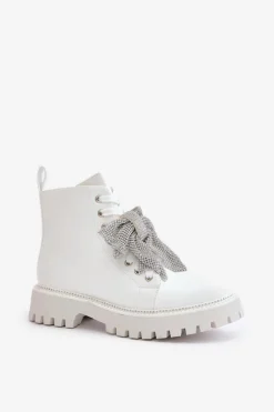 Clearance Botki Damskie Z Kokardą Białe Ocenttia Damskie Botki Sznurowane|Czarne Botki