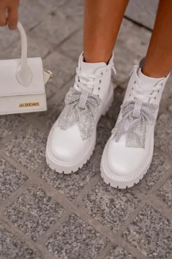 Clearance Botki Damskie Z Kokardą Białe Ocenttia Damskie Botki Sznurowane|Czarne Botki