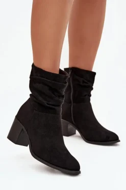 Damskie buty S.Barski Botki Damskie Z Marszczeniem Na Słupku S.Barski HY52-516 Czarne Czarny