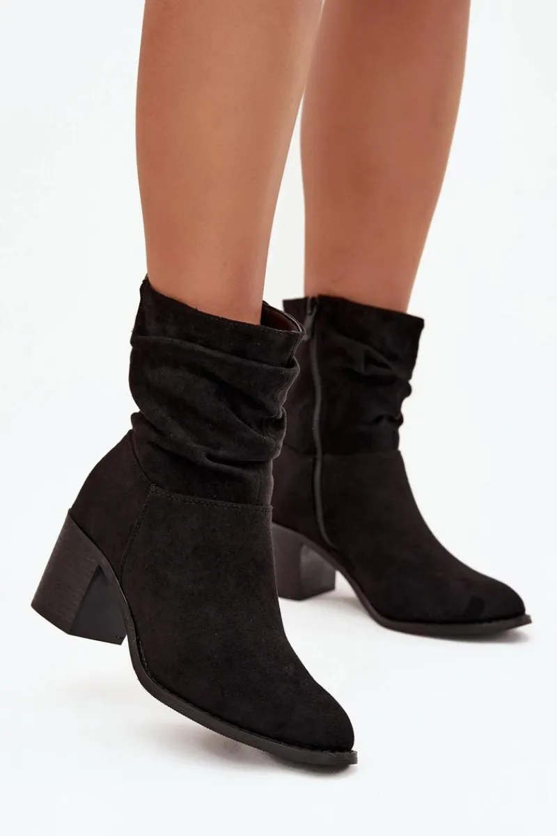 Damskie buty S.Barski Botki Damskie Z Marszczeniem Na Słupku S.Barski HY52-516 Czarne Czarny