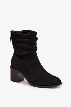 Damskie buty S.Barski Botki Damskie Z Marszczeniem Na Słupku S.Barski HY52-516 Czarne Czarny