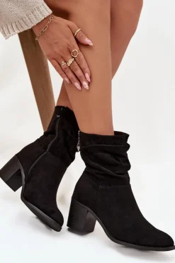 Damskie buty S.Barski Botki Damskie Z Marszczeniem Na Słupku S.Barski HY52-516 Czarne Czarny