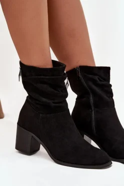 Damskie buty S.Barski Botki Damskie Z Marszczeniem Na Słupku S.Barski HY52-516 Czarne Czarny