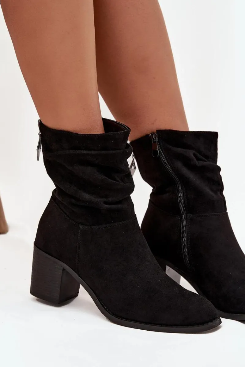 Damskie buty S.Barski Botki Damskie Z Marszczeniem Na Słupku S.Barski HY52-516 Czarne Czarny