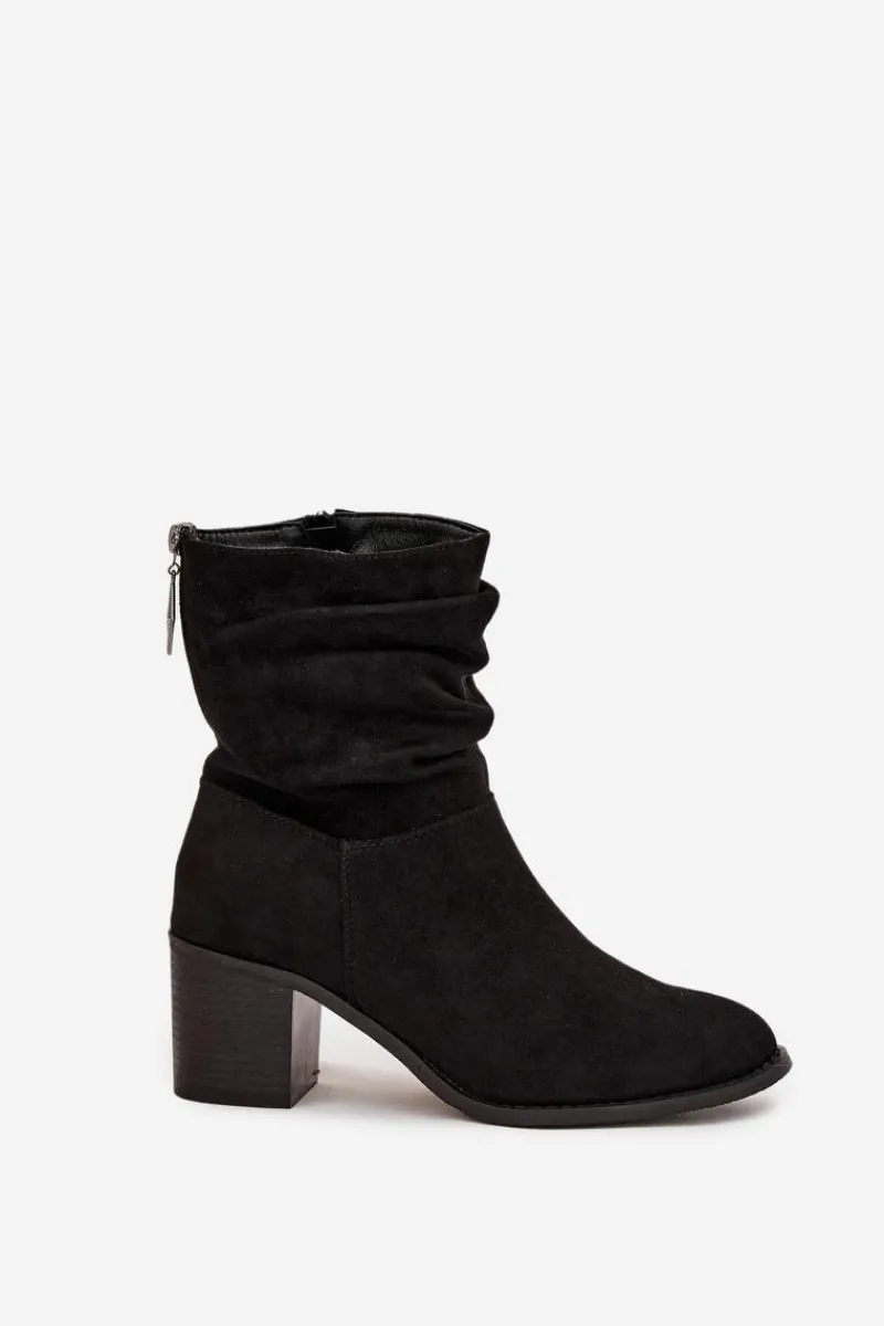 Damskie buty S.Barski Botki Damskie Z Marszczeniem Na Słupku S.Barski HY52-516 Czarne Czarny