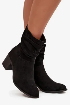 Damskie buty S.Barski Botki Damskie Z Marszczeniem Na Słupku S.Barski HY52-516 Czarne Czarny