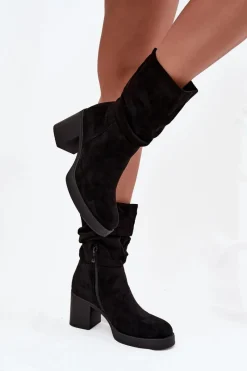 Online Boto Botki Damskie Z Marszczeniem Na Słupku Ocieplane Czarne Amoria
