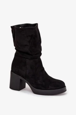 Online Boto Botki Damskie Z Marszczeniem Na Słupku Ocieplane Czarne Amoria