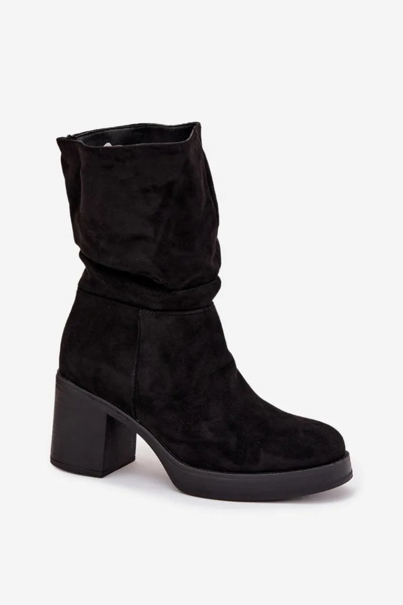 Online Boto Botki Damskie Z Marszczeniem Na Słupku Ocieplane Czarne Amoria