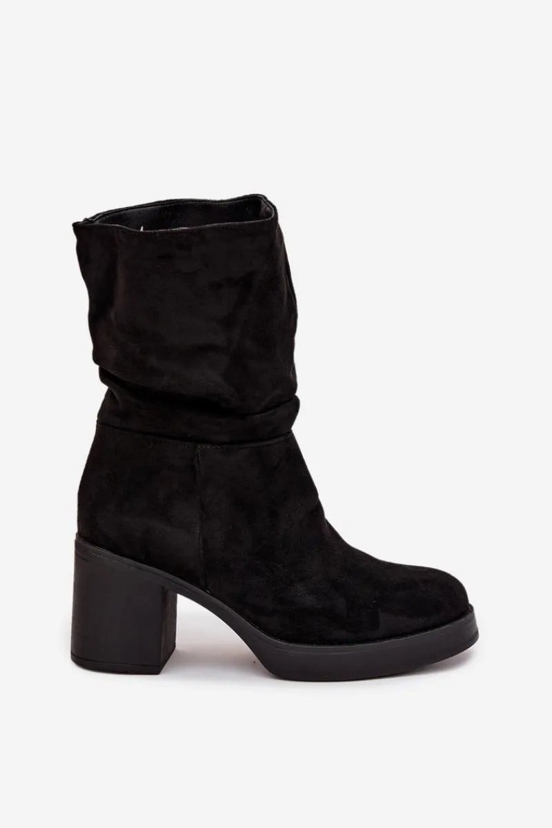 Online Boto Botki Damskie Z Marszczeniem Na Słupku Ocieplane Czarne Amoria