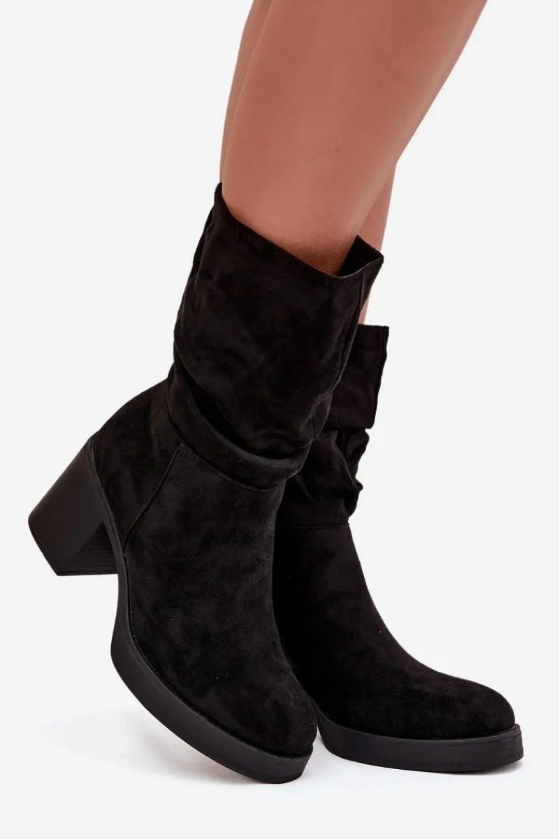 Online Boto Botki Damskie Z Marszczeniem Na Słupku Ocieplane Czarne Amoria