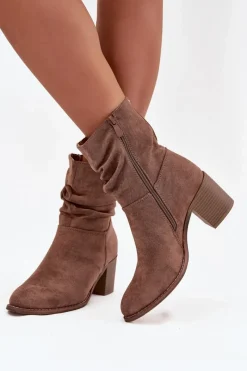 Discount Botki Damskie Z Marszczeniem Na Słupku S.Barski HY52-516 Brązowe Damskie Botki Zimowe Damskie|Botki Na Obcasie