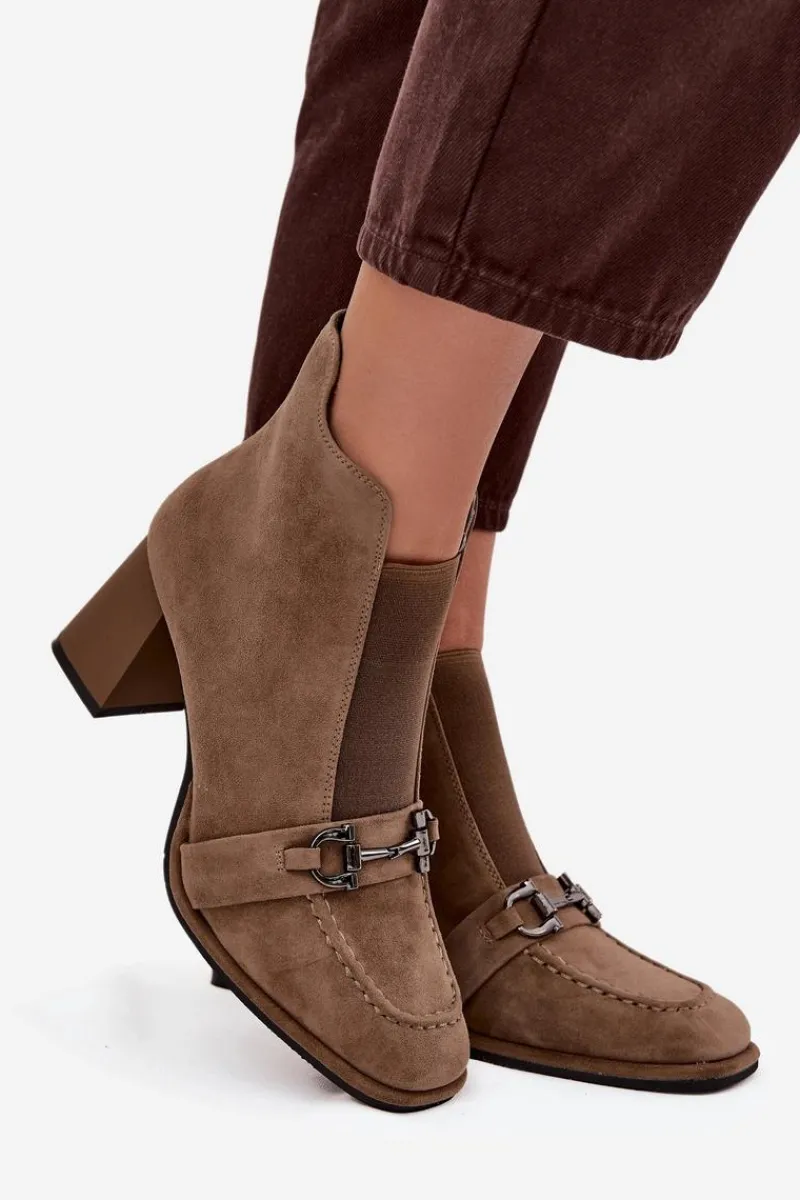 New Botki Damskie Z Naturalnego Zamszu Na Słupku 57C0221 Beżowe Damskie Botki Skórzane|Botki Na Słupku