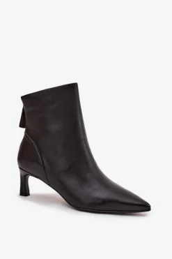 Sale Damskie buty S.Barski Botki Damskie Z Naturalnej Skóry Na Obcasie D&A CR52-661 Czarne Czarny