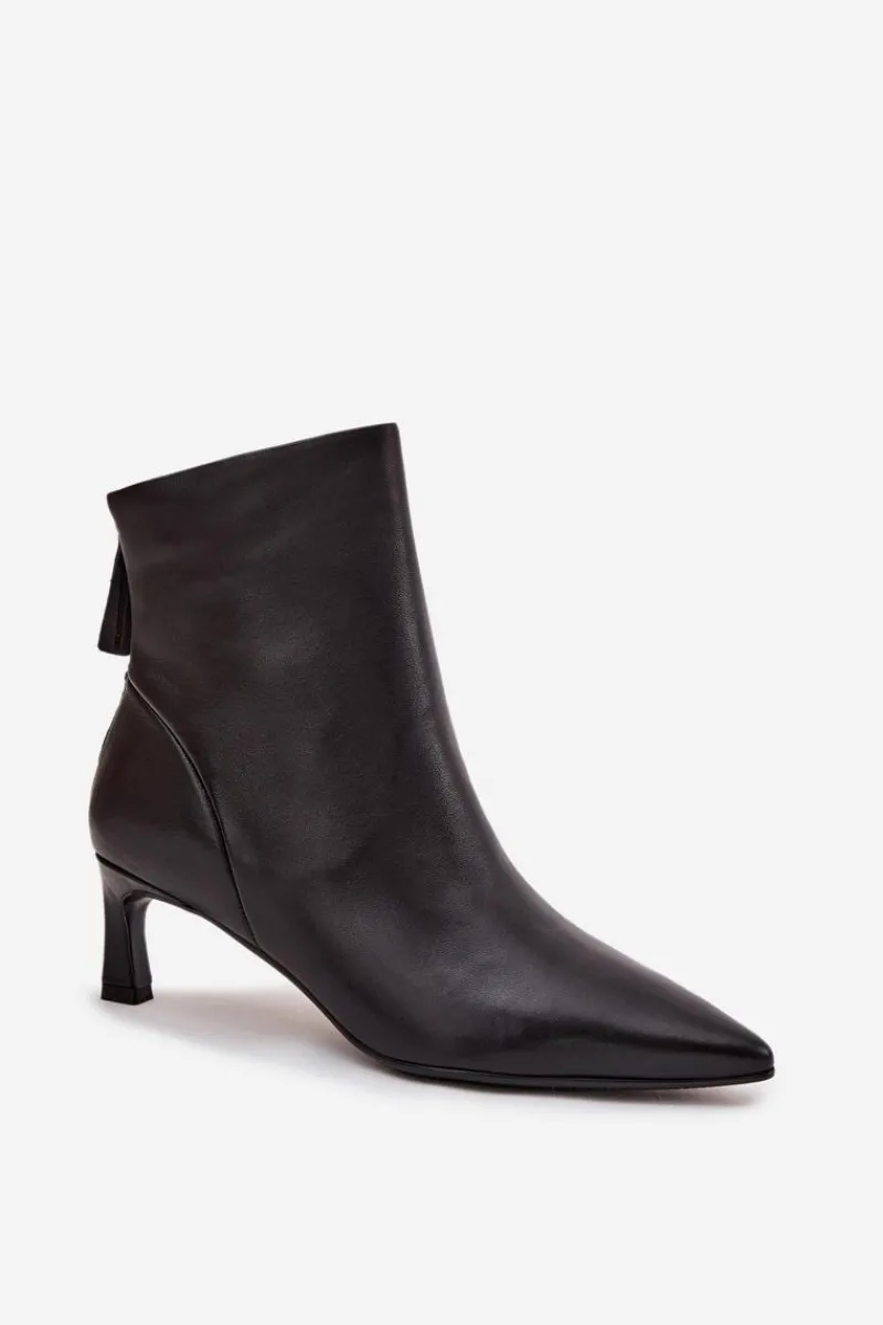 Sale Damskie buty S.Barski Botki Damskie Z Naturalnej Skóry Na Obcasie D&A CR52-661 Czarne Czarny