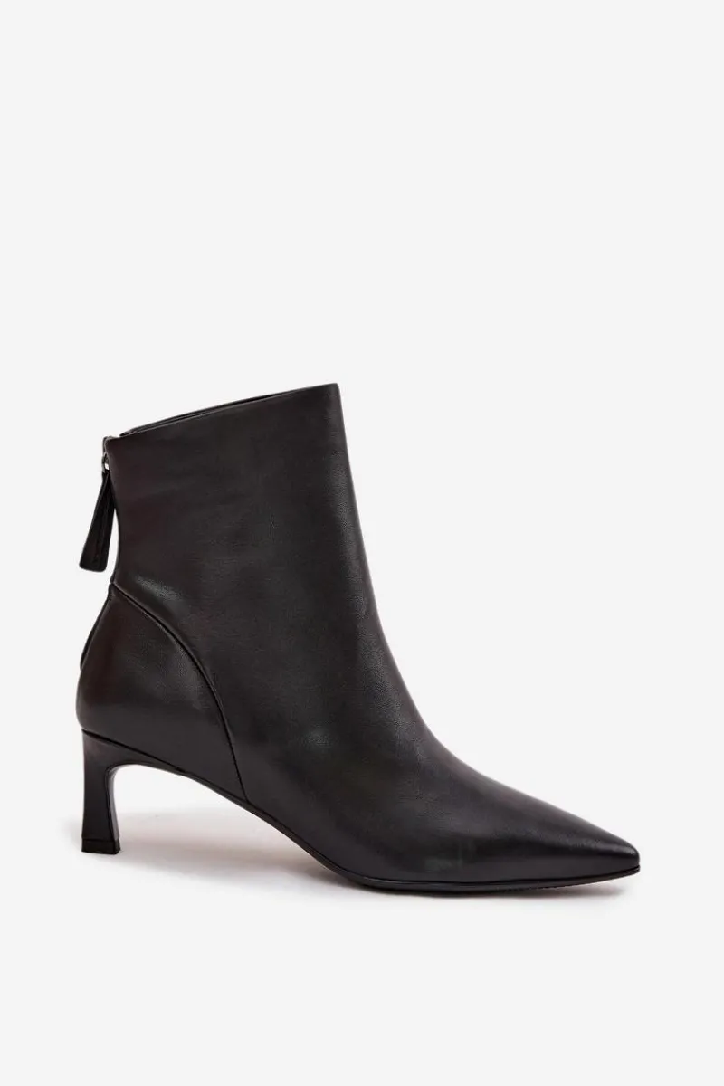 Sale Damskie buty S.Barski Botki Damskie Z Naturalnej Skóry Na Obcasie D&A CR52-661 Czarne Czarny