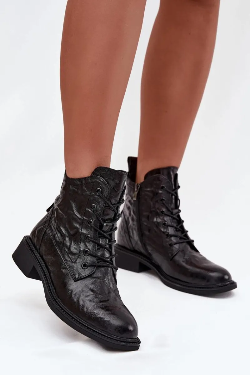 Discount Artiker Botki Damskie Z Naturalnej Skóry Ocieplane 57C1006 Czarne Czarny