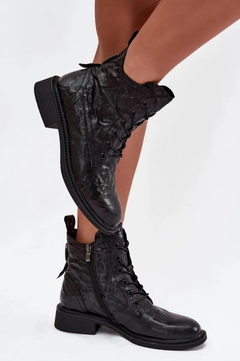 Discount Artiker Botki Damskie Z Naturalnej Skóry Ocieplane 57C1006 Czarne Czarny