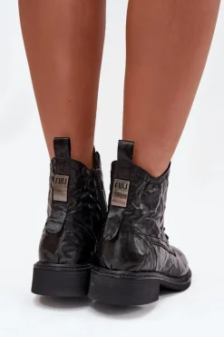 Discount Artiker Botki Damskie Z Naturalnej Skóry Ocieplane 57C1006 Czarne Czarny