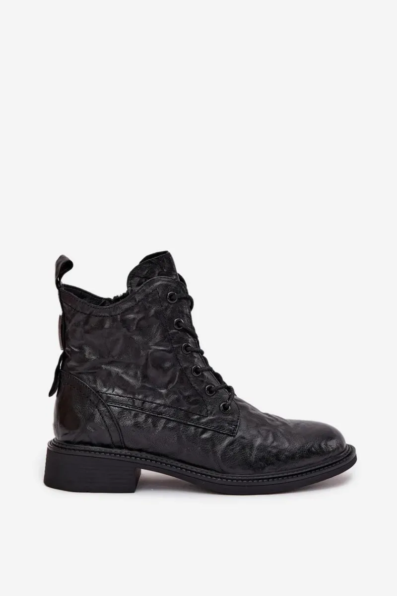 Discount Artiker Botki Damskie Z Naturalnej Skóry Ocieplane 57C1006 Czarne Czarny