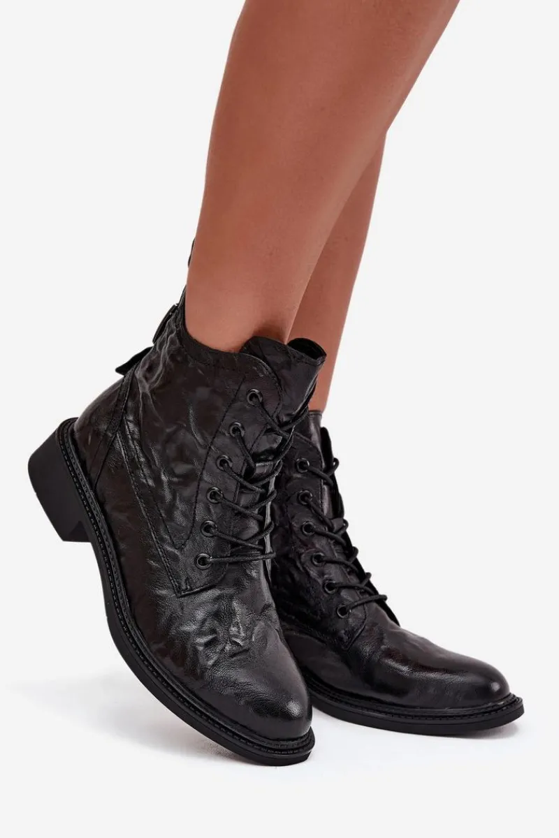 Discount Artiker Botki Damskie Z Naturalnej Skóry Ocieplane 57C1006 Czarne Czarny