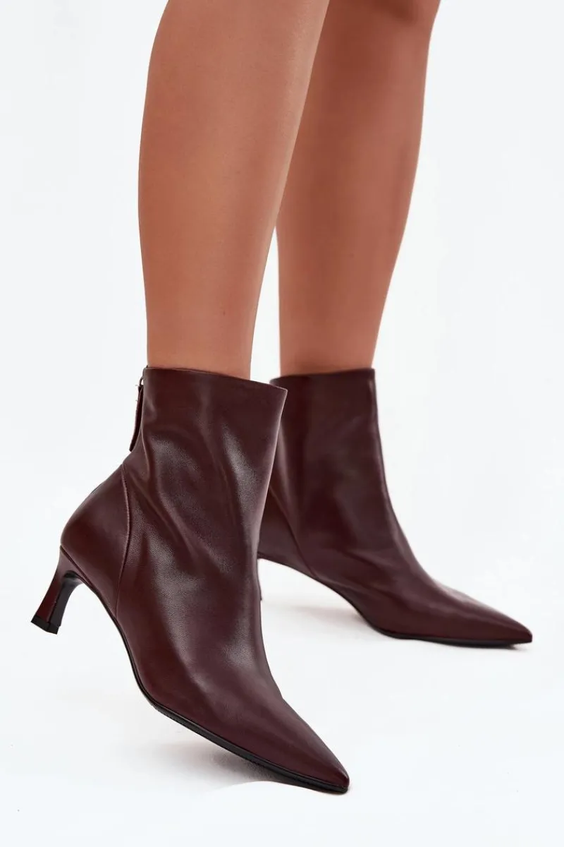 Botki Ocieplane|Botki Skórzane>Damskie buty S.Barski Botki Damskie Z Naturalnej Skóry Na Obcasie D&A CR52-661 Bordowe Czerwony