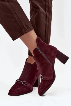 Botki Skórzane|Botki Na Słupku>Artiker Botki Damskie Z Naturalnego Zamszu Na Słupku 57C0222 Bordowe Czerwony