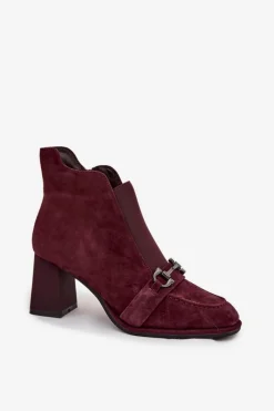 Botki Skórzane|Botki Na Słupku></noscript>Artiker Botki Damskie Z Naturalnego Zamszu Na Słupku 57C0222 Bordowe Czerwony