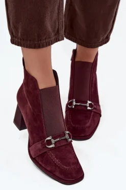 Botki Skórzane|Botki Na Słupku></noscript>Artiker Botki Damskie Z Naturalnego Zamszu Na Słupku 57C0222 Bordowe Czerwony