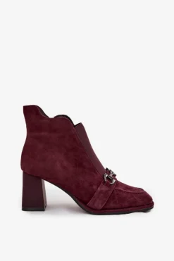 Botki Skórzane|Botki Na Słupku></noscript>Artiker Botki Damskie Z Naturalnego Zamszu Na Słupku 57C0222 Bordowe Czerwony