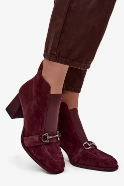 Botki Skórzane|Botki Na Słupku></noscript>Artiker Botki Damskie Z Naturalnego Zamszu Na Słupku 57C0222 Bordowe Czerwony