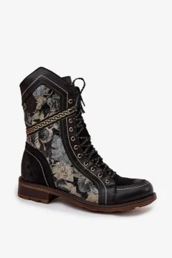 Botki Ocieplane|Botki Maciejka></noscript>Maciejka Botki Damskie Z Naturalnej Skóry 07097-01 Czarno-Złote